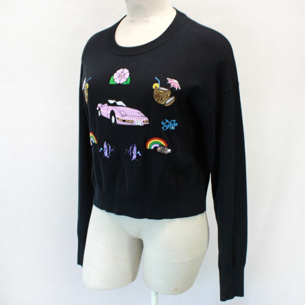 Wildfox White Label Retro Car Rainbow Embroidered Sweatshirt Sweater Top Large